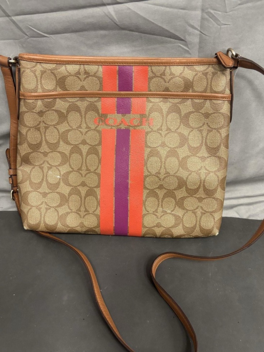 Authentic Coach Signature Crossbody with Pink and Orange Stripe